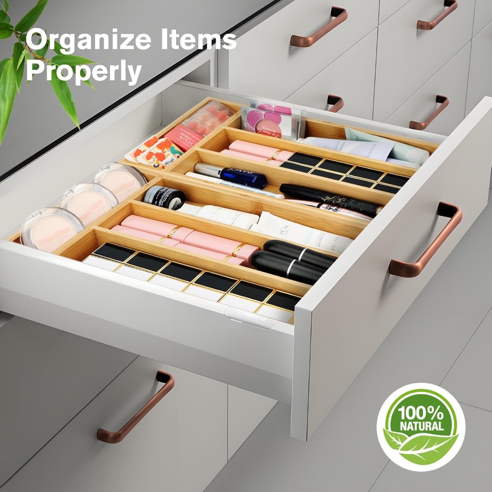 Drawer Organizer Bamboo - Durable Bamboo Drawer Organizer Tray Anti-Slip