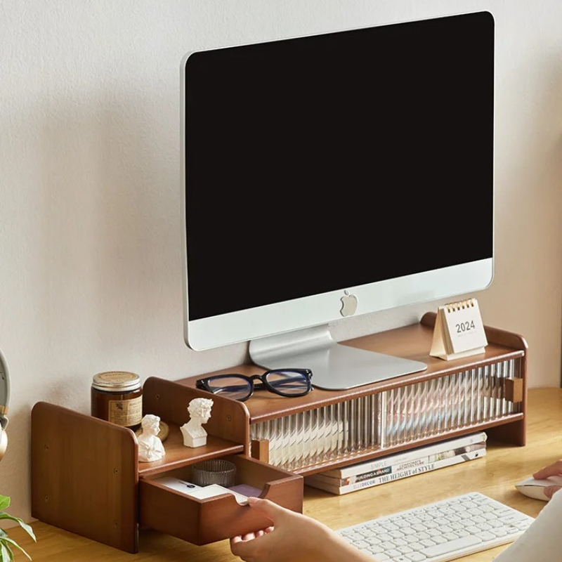 Drawer Organizer Bamboo - ‌Monitor Stand with Drawer-Adjustable Computer Desk
