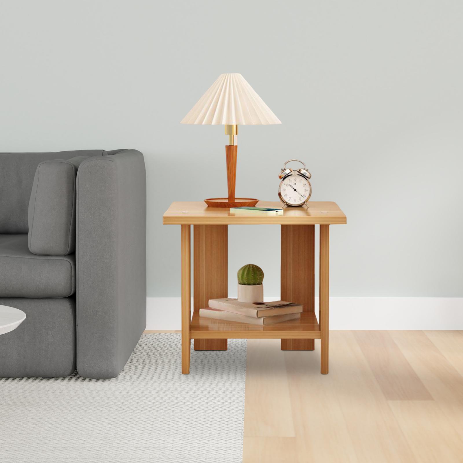 Desk Setup Laptop - Wooden Double Layers Side Table Multifunctional