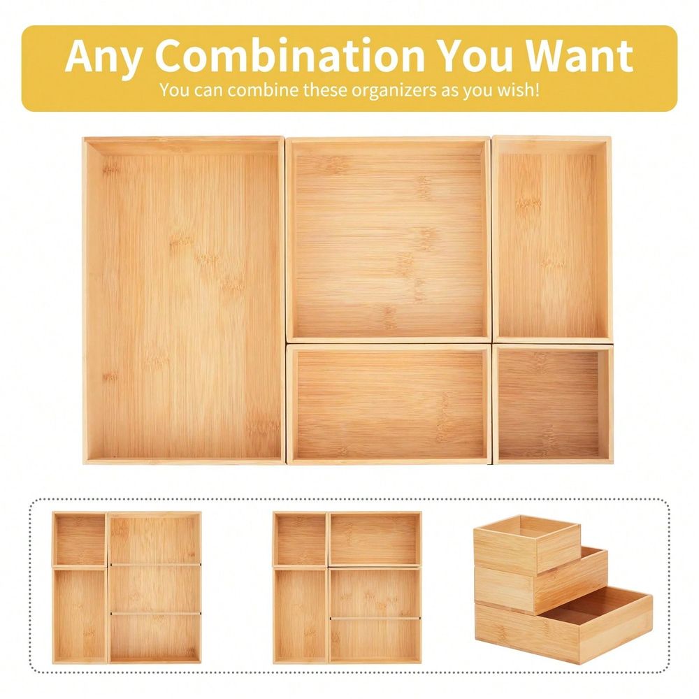 Drawer Organizer Bamboo - Adjustable Bamboo Drawer Organizer, Wooden 2