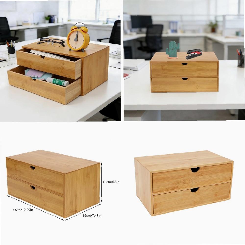Drawer Organizer Bamboo - Desk Organizer, 2-Drawer Office Supplies Storage