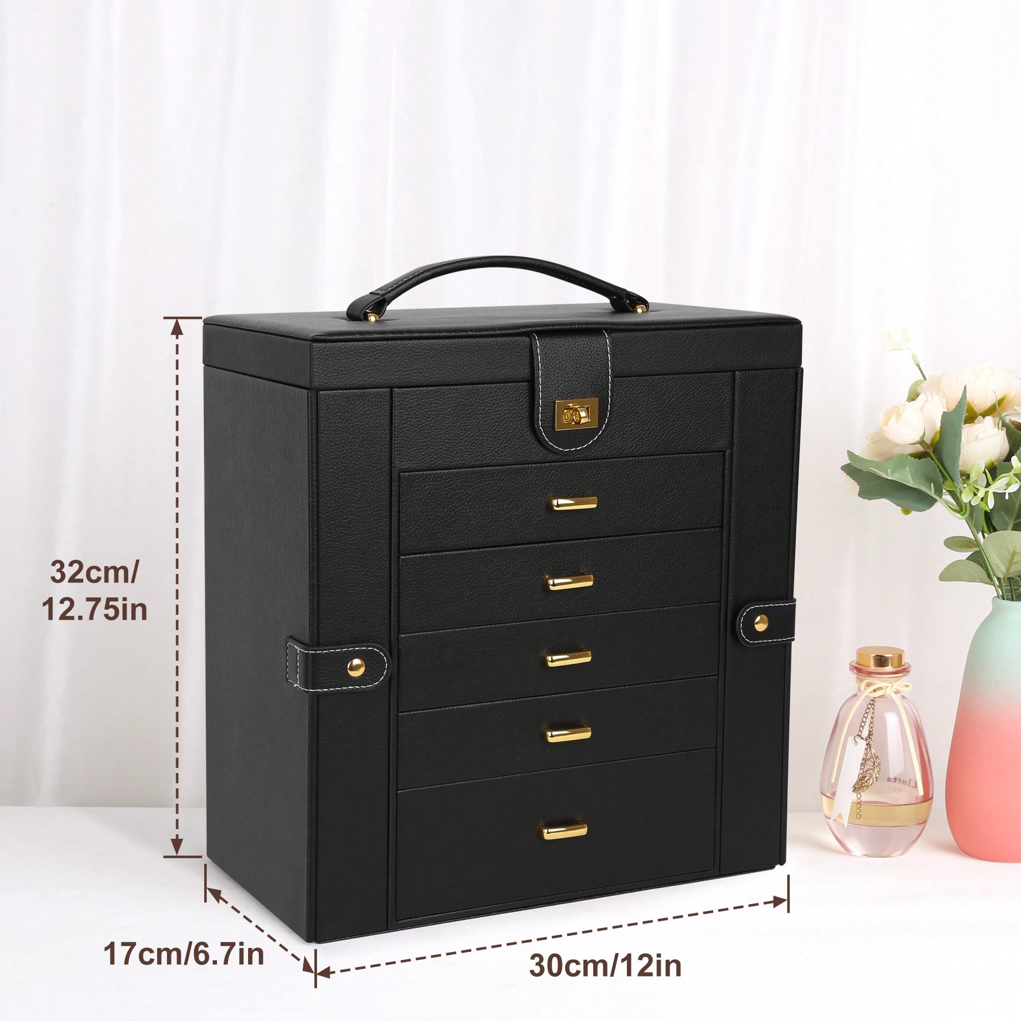 6-Tier PU Leather Jewelry Box  - Drawer Organizer Bamboo 评论和价格