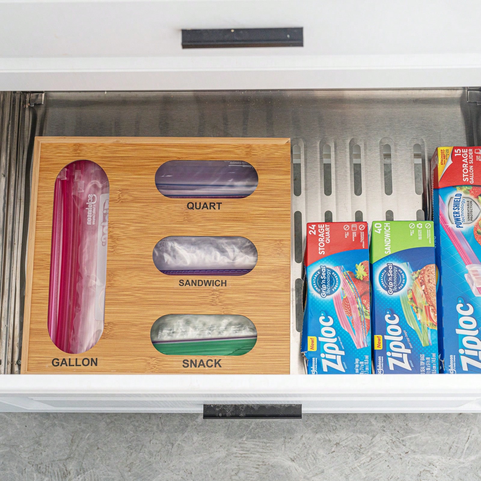 Bamboo Ziplock Bag Organizer N - Drawer Organizer Bamboo 评论和价格