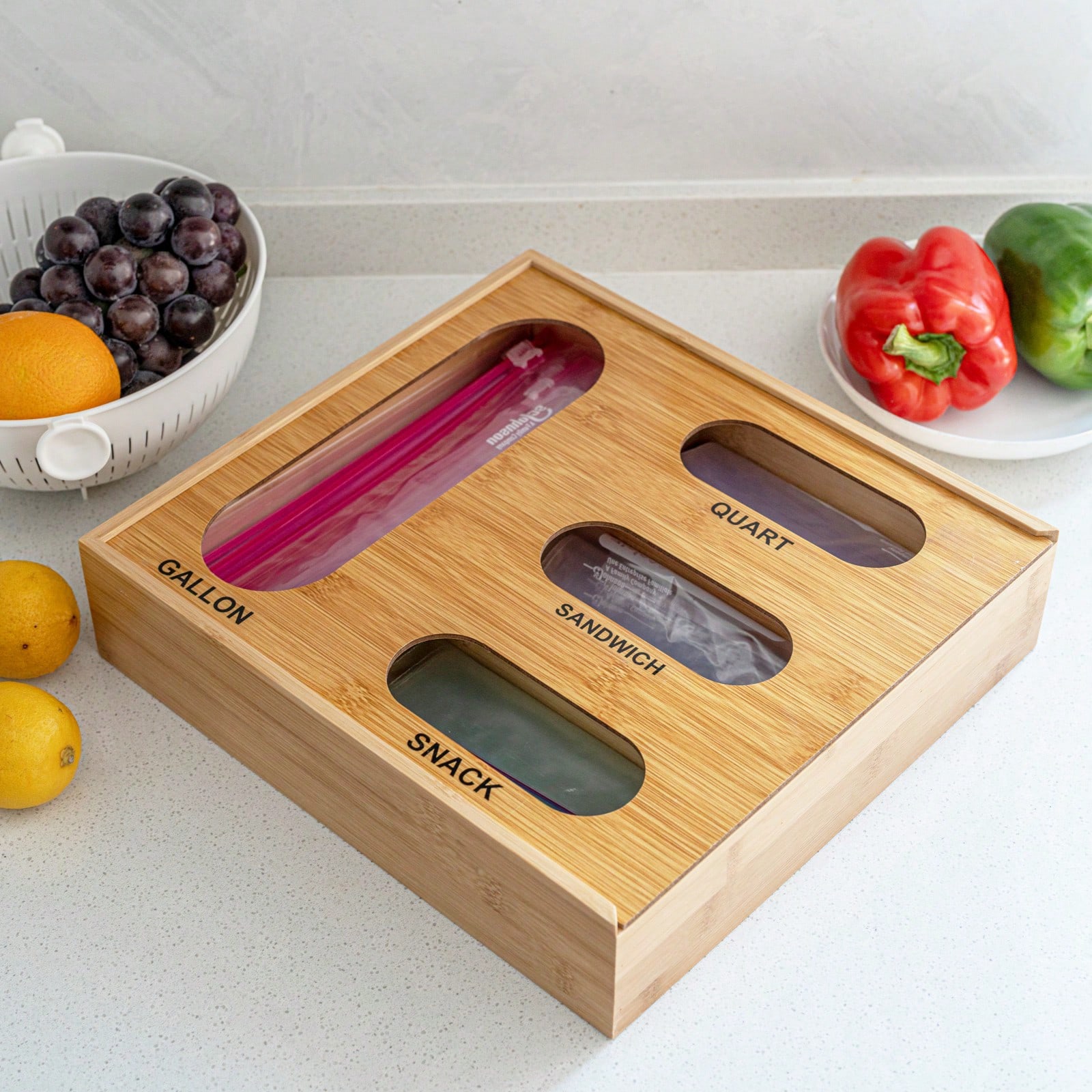 Bamboo Ziplock Bag Organizer N - Drawer Organizer Bamboo 评论和价格