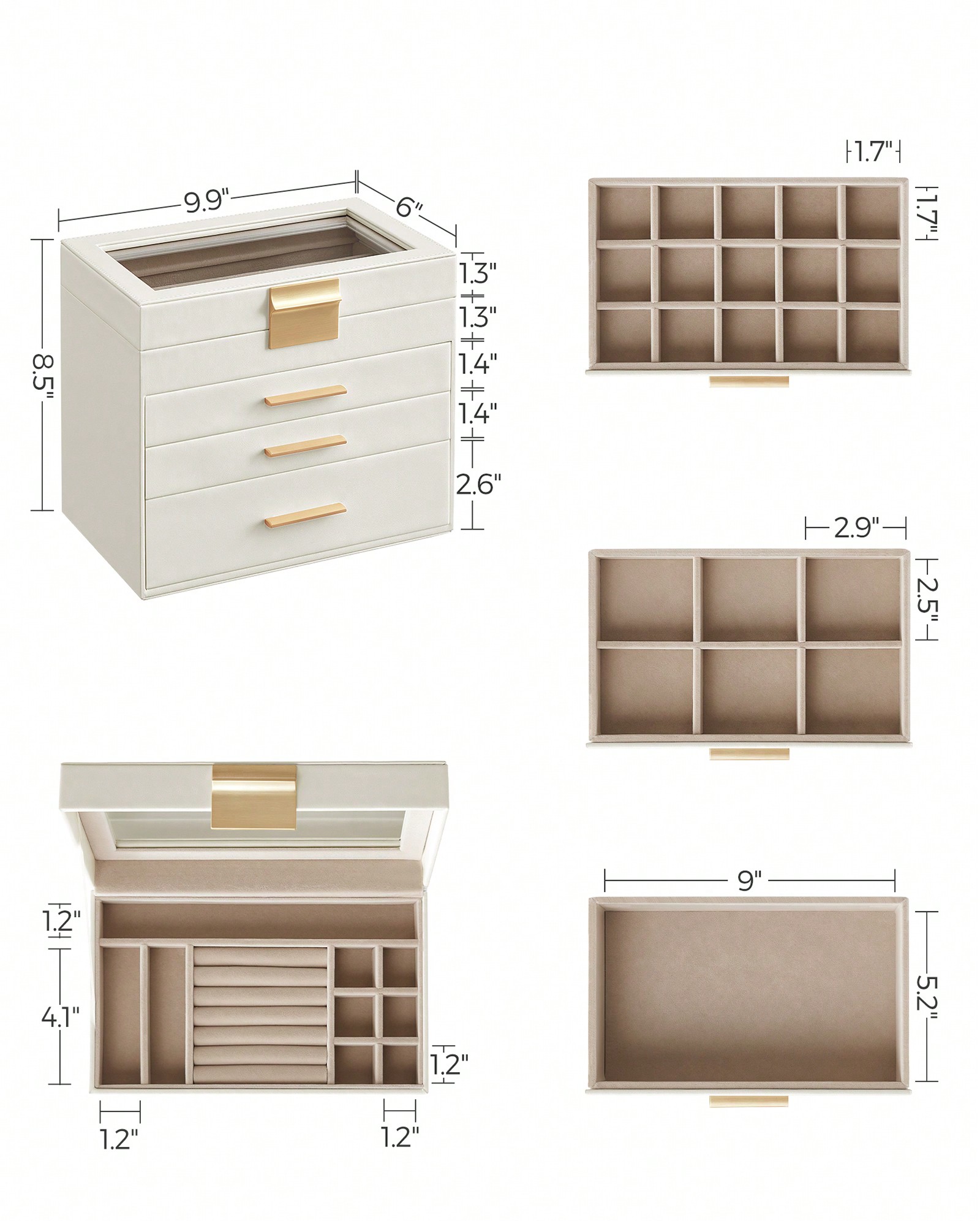 4-Layer Jewelry Organizer with - Drawer Organizer Bamboo 评论和价格