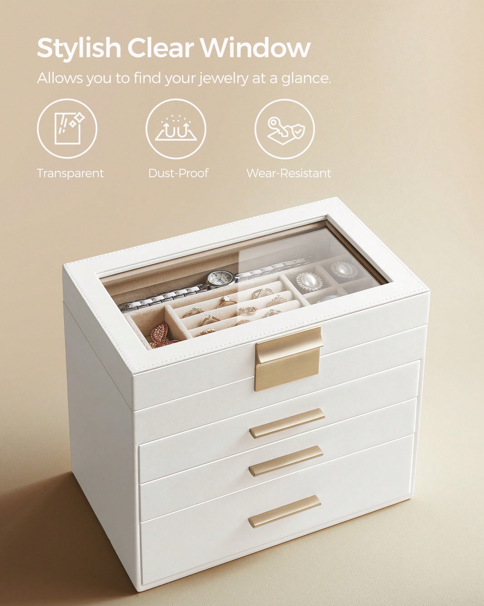 4-Layer Jewelry Organizer with - Drawer Organizer Bamboo 评论和价格